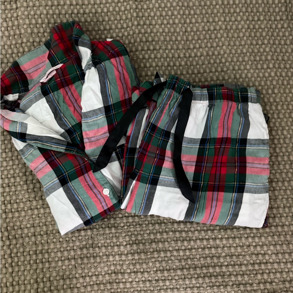 Victoria's Secret Plaid Pajama Top in Red, Green & Blue